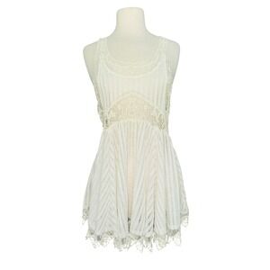 Vintage Havana Cream Crochet Lace Trim Mini Dress Sleeveless One Size